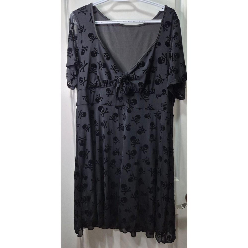 SHEIN‎ Curve 3XL Black Skull Mesh Dress Gothic Punk Alt Tie Front